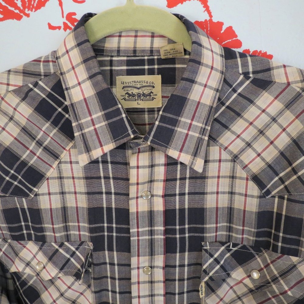 Levi's Blue Plaid Wester Shirt L - Picture 2 of 3
